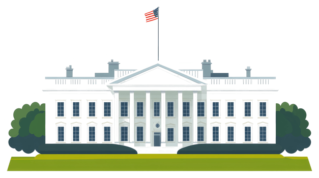 A clean illustration of a stately white government building with flag png
