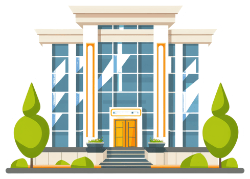 An illustration of a building with trees and a modern design png