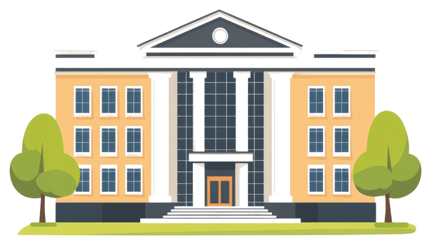A symmetrical illustration of a large building and green trees png