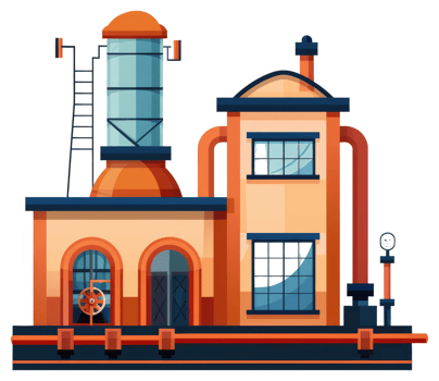 A colorful illustration of a factory or industrial facility png