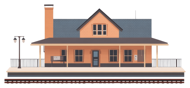 A quaint illustration of a passenger train station building png