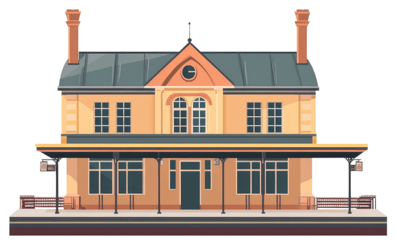 An illustrated depiction of a train station building png