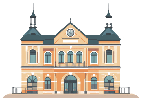 An Illustration of a Detailed Architectural Building with Clock Tower png