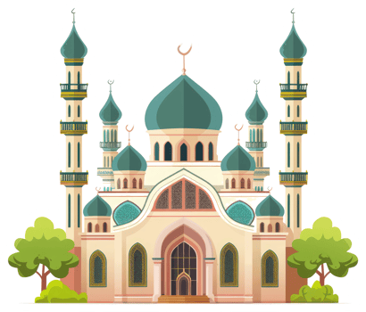 A beautifully illustrated mosque featuring several domes and minarets png