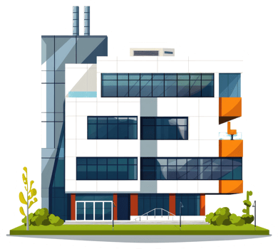 A modern style architectural building with large windows and clean lines png