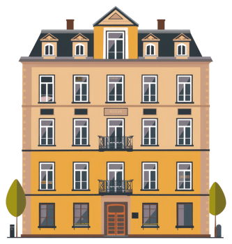 A colorful illustration of a detailed and ornate building facade png