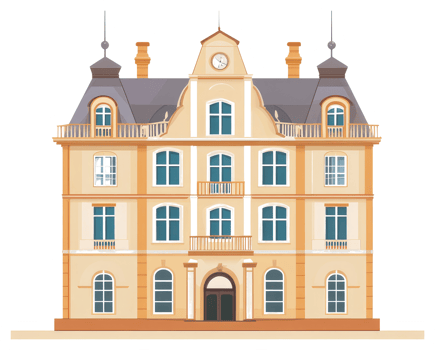 Elegant European style building featuring a decorative facade and clock png