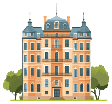 A stately multi story building featuring classical architectural design elements png