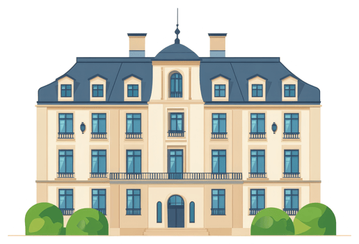 A stately building with multiple stories and a blue roof png