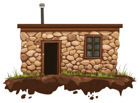 A small stone cottage with a door and window in the field png