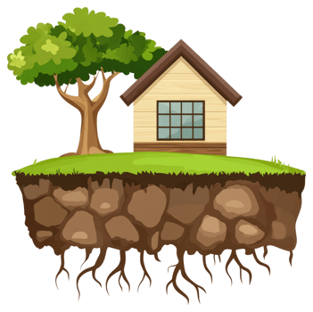 Cartoon illustration of a house with a tree on an island png