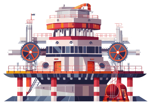 A colorful detailed illustration of a complex industrial structure png