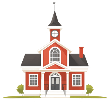 A cartoon illustration depicting a red schoolhouse with a steeple png