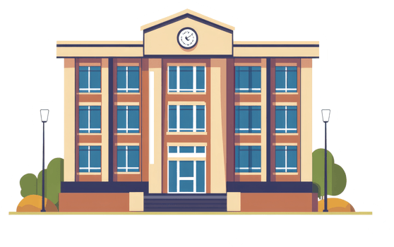 An illustration depicting a classic building with clock and columns png