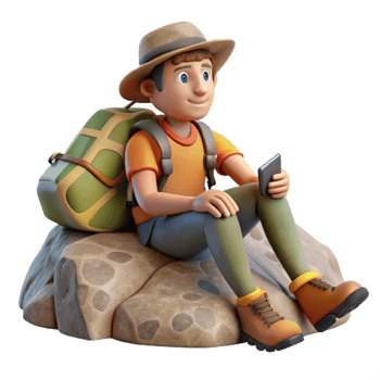 dramatic vintage Backpacker Resting on Rock professional png