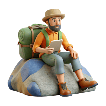 stunning traditional Backpacker Resting on Rock genuine png