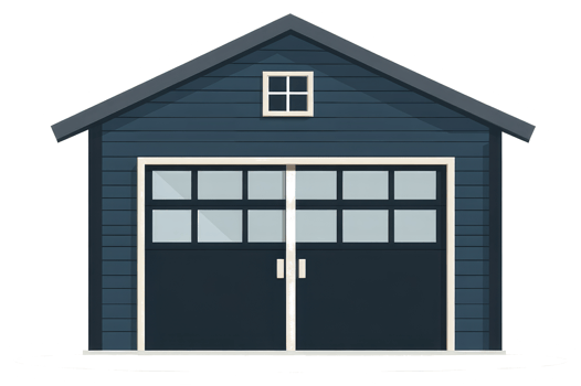 A blue garage building with two closed doors and a window png