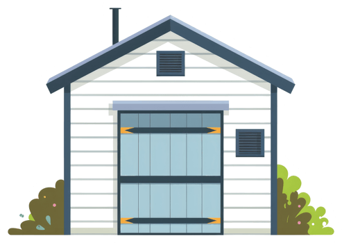 A simple cartoon illustration of a white garage style building png