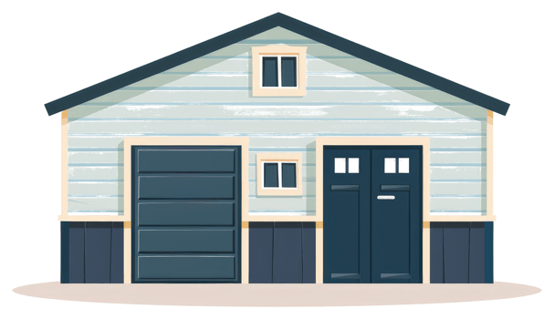 A painted illustration depicts a house with multiple doors and windows png