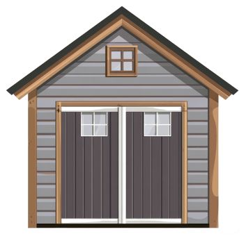 A cartoon illustration showcasing a small wooden shed with closed doors png