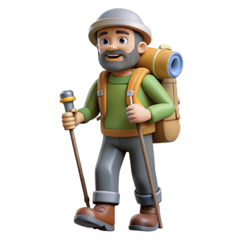dramatic creative Backpacker with Hiking Poles Transparent original png