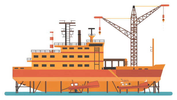 A large ship is being repaired in a drydock setting png