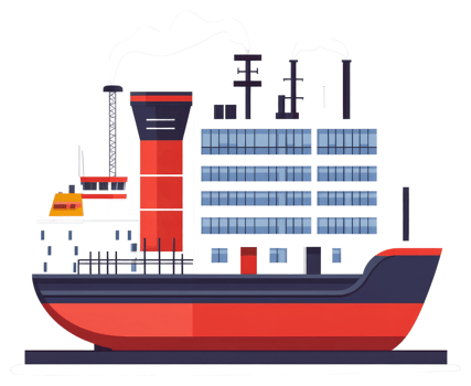 A large red and black ship emits smoke from its structures png