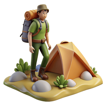 dramatic artistic Backpacker with Tent on Mountain Ridge high resolution png