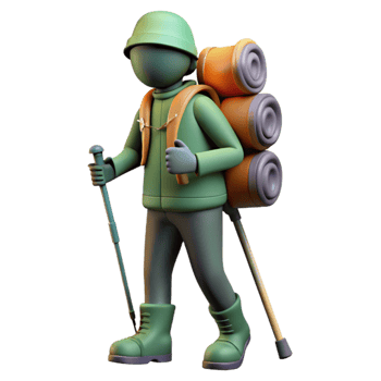 serene classic Backpacker with Trekking Poles Silhouette png