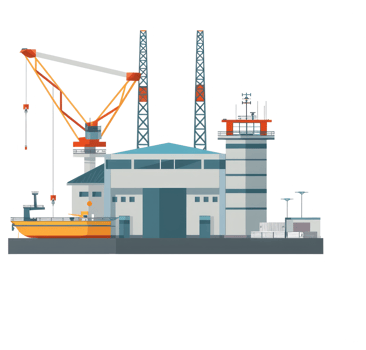 An illustration showcasing a port with various industrial features in sight png