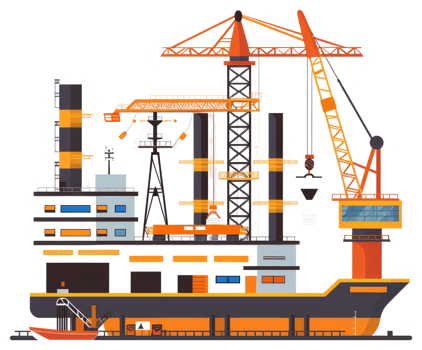 Construction site with cranes and industrial structures is depicted png