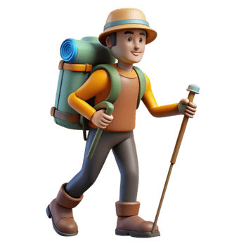 wonderful minimalist Backpacker with Trekking Poles Silhouette authentic png