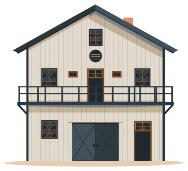 An illustration depicts a large two story barn style building png