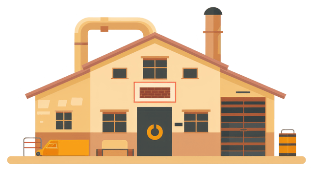 Cartoon image of a factory building with a vehicle nearby png