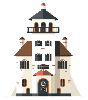 Illustration depicts a stylized light house on a white background png