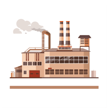 A flat illustration of an industrial factory building with chimneys png