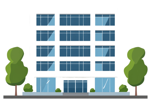 An illustration of a modern office building with trees nearby png