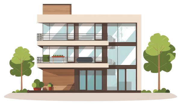 Modern architectural illustration of a residential apartment complex building png