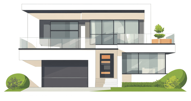 Modern architectural illustration of a contemporary two story house png