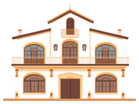 A illustration of a grand two story building with balconies png