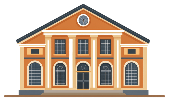 A colorful illustration depicts a classical style building design png