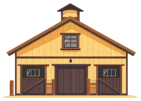 An illustrated cartoon barn building with wooden planks design png