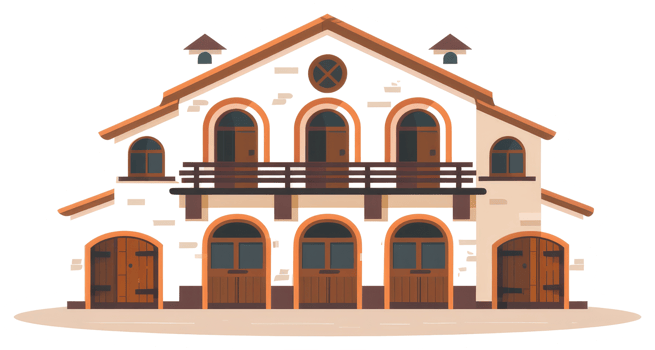 A detailed illustrated depiction of a large white building facade png