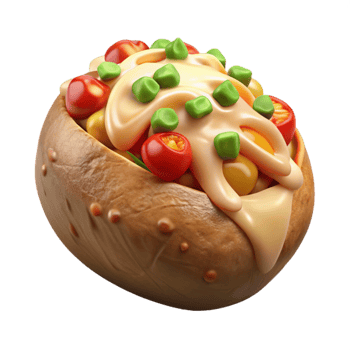 stunning artistic Baked Potato Loaded Toppings Transparent Background png