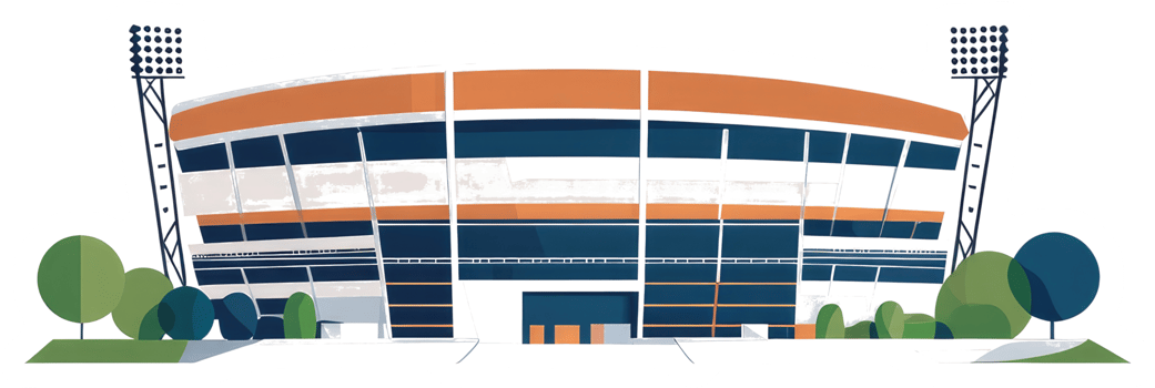 An illustration depicting a sports stadium with lighting and greenery png