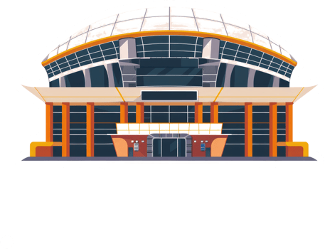 A modern stadium building with a large glass domed roof png