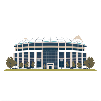 An illustration depicts a large modern stadium with trees around it png