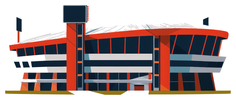 Cartoon illustration of a modern sports stadium with a large screen png