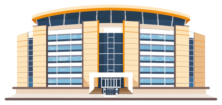 Modern office building with multiple stories and large glass windows png