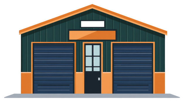 A Detailed Illustration of a Building with Closed Garage Doors png